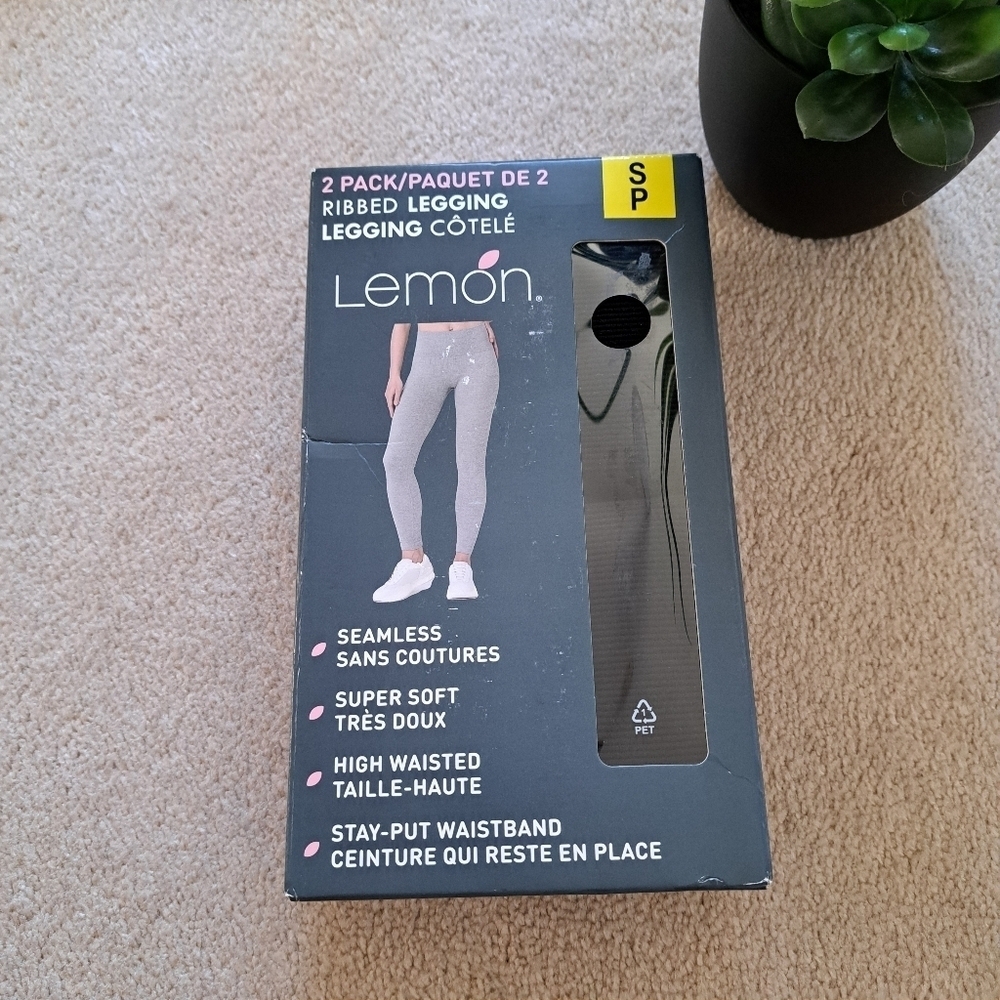 Lemon Ribbed Leggings 2-Pack Women's Size Small Black New In Box